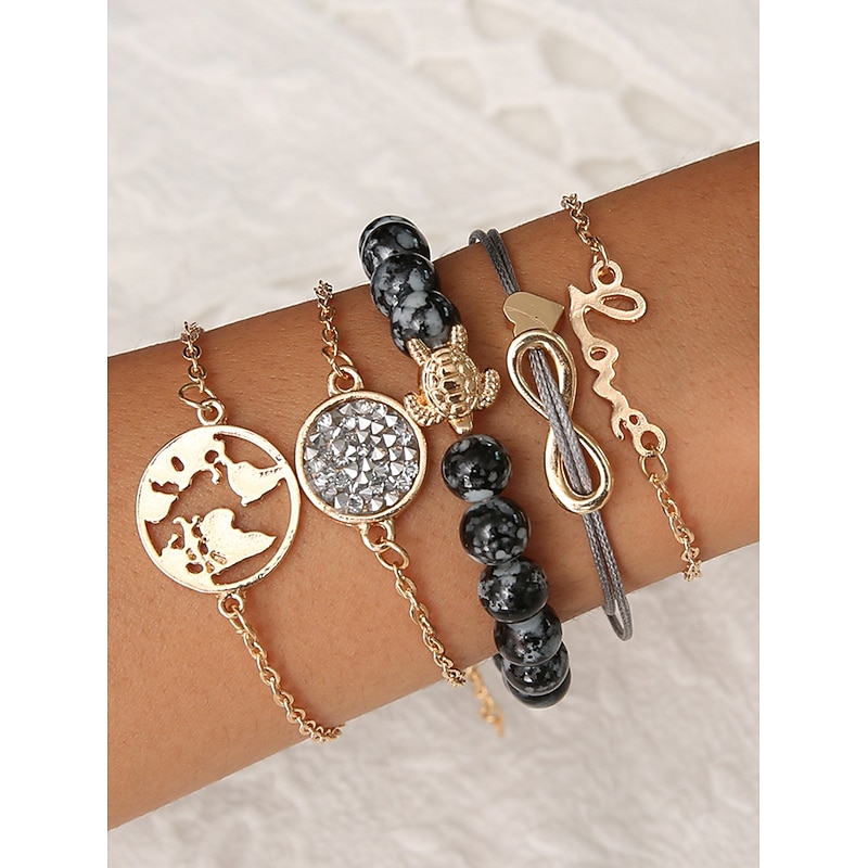 5pcs Women's Chain Bracelet Layered Maps Infinity Fashion Personalized Simple Elegant Alloy Bracelet Jewelry Gold For Party Evening Sport Holiday Date Festival3