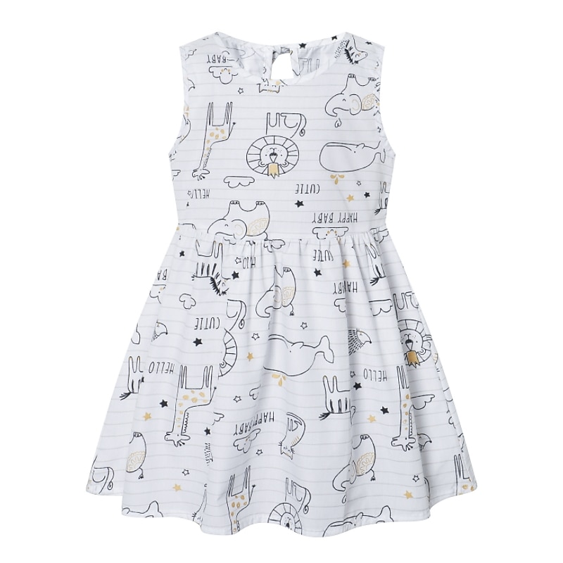 Kids Girls' Dress Floral Animal Sleeveless Print Basic Cotton Knee-length Summer 3-10 Years Yellow Pink Blue3