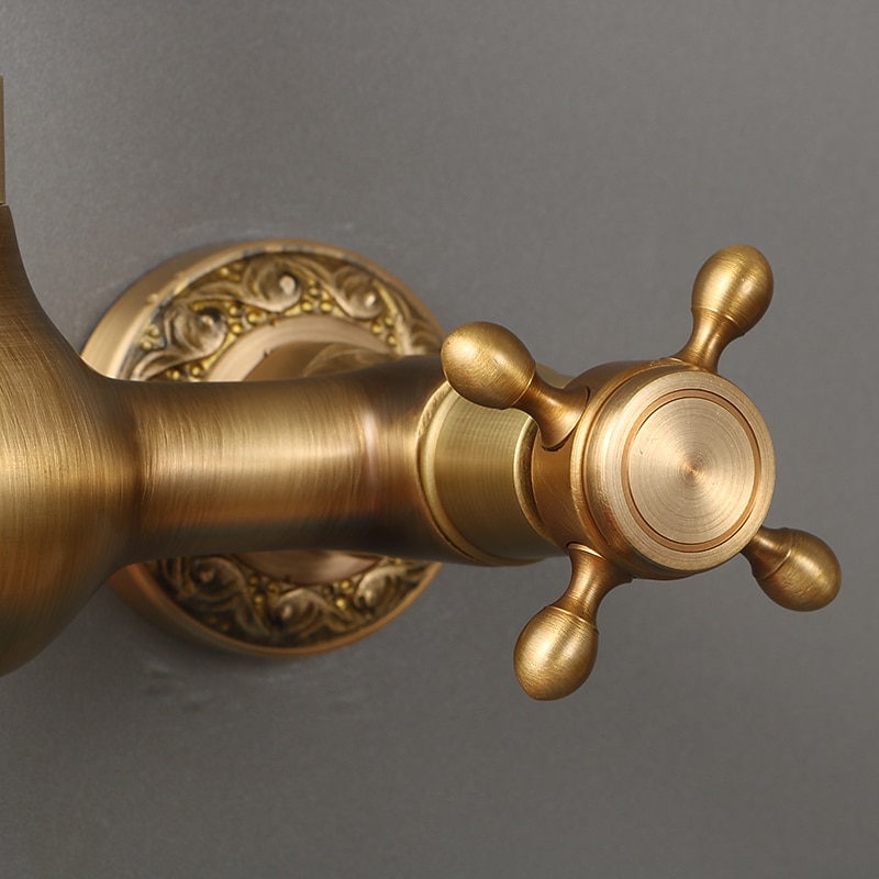 Traditional Kitchen Sink Mixer Taps Wall Mounted Brass, Vintage Retro Kitchen Faucet Twin Lever Standard Spout Vessel Tap4