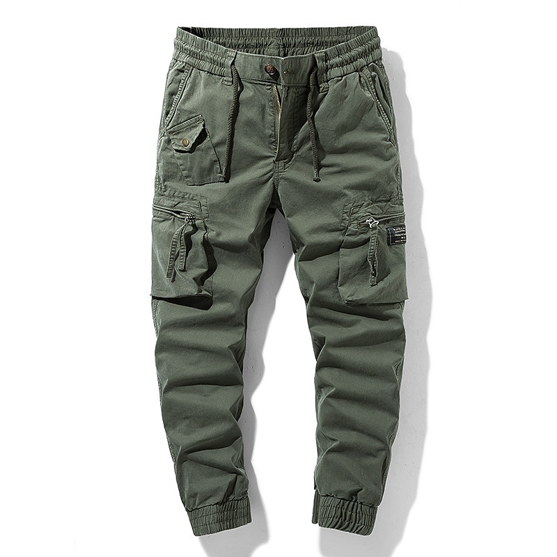 Men's Cargo Pants Cargo Trousers Trousers Work Pants Drawstring Elastic Waist Multi Pocket Plain Comfort Breathable Casual Daily Streetwear 100% Cotton Sports Fashion Black Green Micro-elastic2