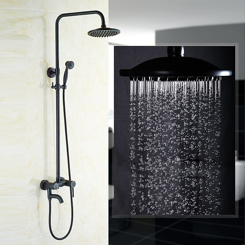 Vintage Shower Faucet Set, Shower System 8" Rainfall Shower Head System Kit, Handshower Included  Rainfall Shower Antique Style Country Electroplated Mount Outside Brass Valve Bath Shower Mixer Taps2