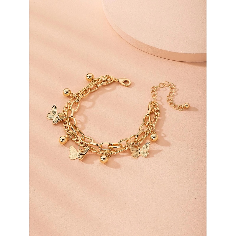 Women's Chain Bracelet Vintage Bracelet Layered Butterfly Fashion Personalized Elegant Holiday Alloy Bracelet Jewelry Gold For Holiday Date Birthday Beach Festival4