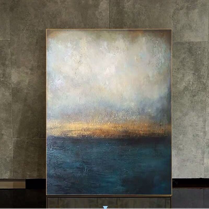 Oil Painting Handmade Hand Painted Wall Art Blue Bellow Retro Painting Ready to Hang Home Decoration Decor 7