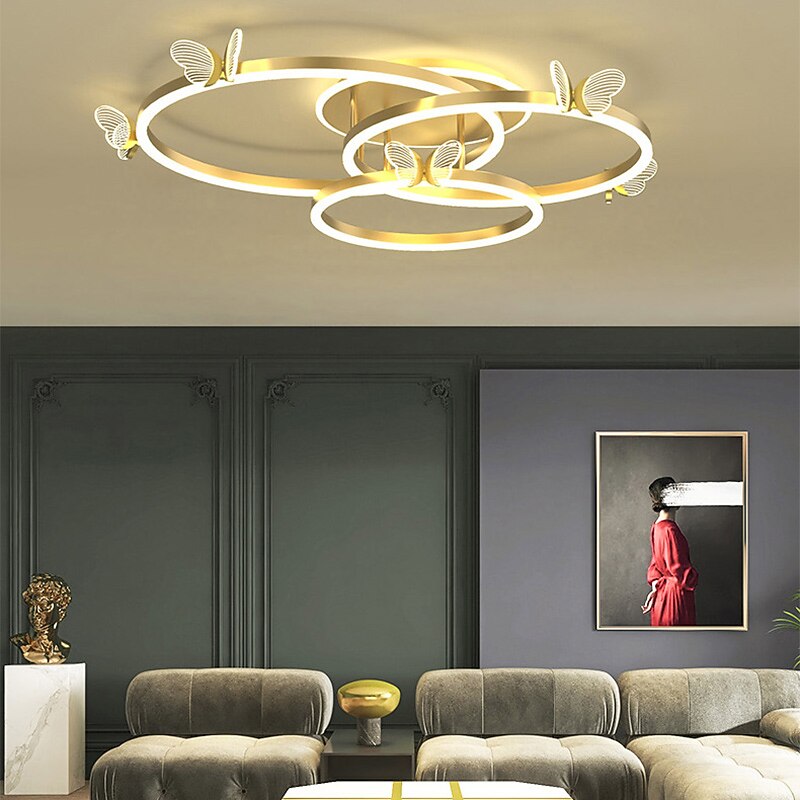 LED Ceiling Light 45 cm Dimmable Circle Design Flush Mount Lights Acrylic Artistic Style Modern Style Gold Nordic Style Butterfly 220-240V