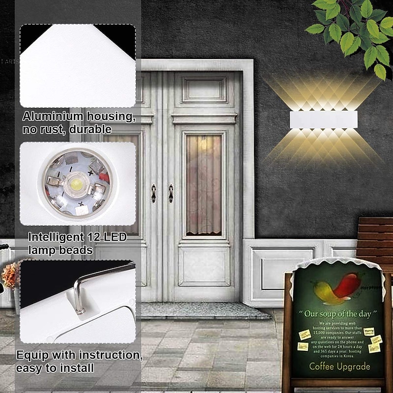 Led Outdoor/Indoor, Waterproof Modern Wall Lamp LED Wall Lamp Lights Up and Down the Bathroom Porch Stair Hotel Outdoor Garden AC85-265V4