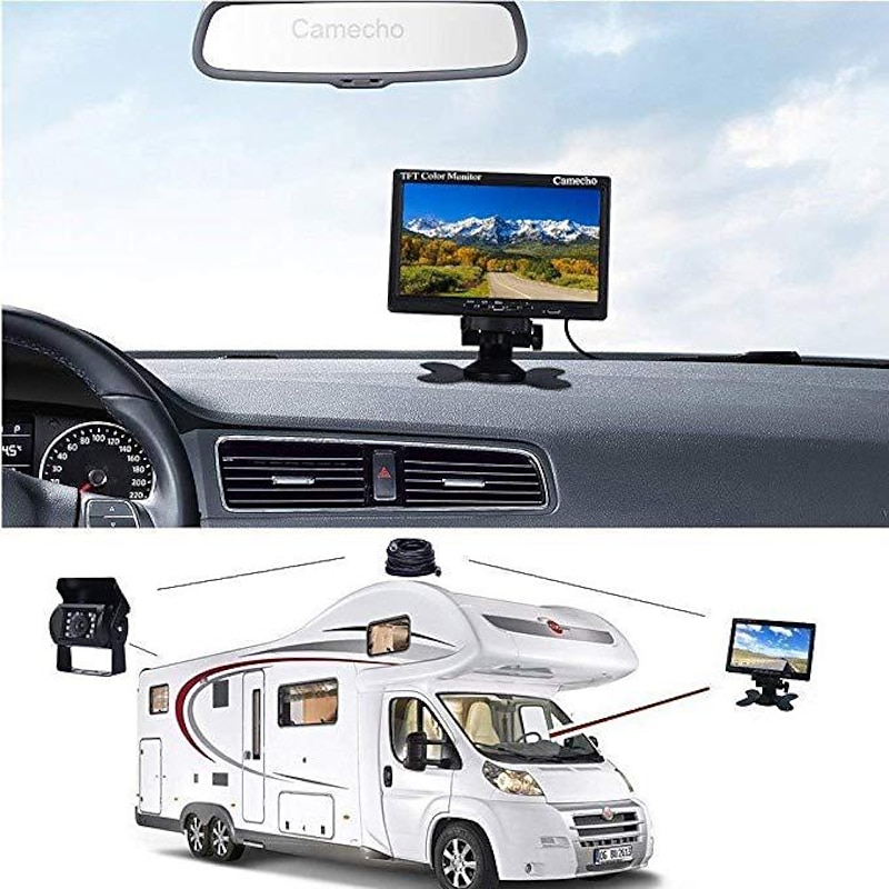 Rear View Camera Kit with 7 LCD Monitor 120 Wide Angle Rearview Camera IP68 Waterproof 18IR Night Vision Reversing Camera for Truck Trailer Bus Van Agriculture Heavy Transport (9-32V)2