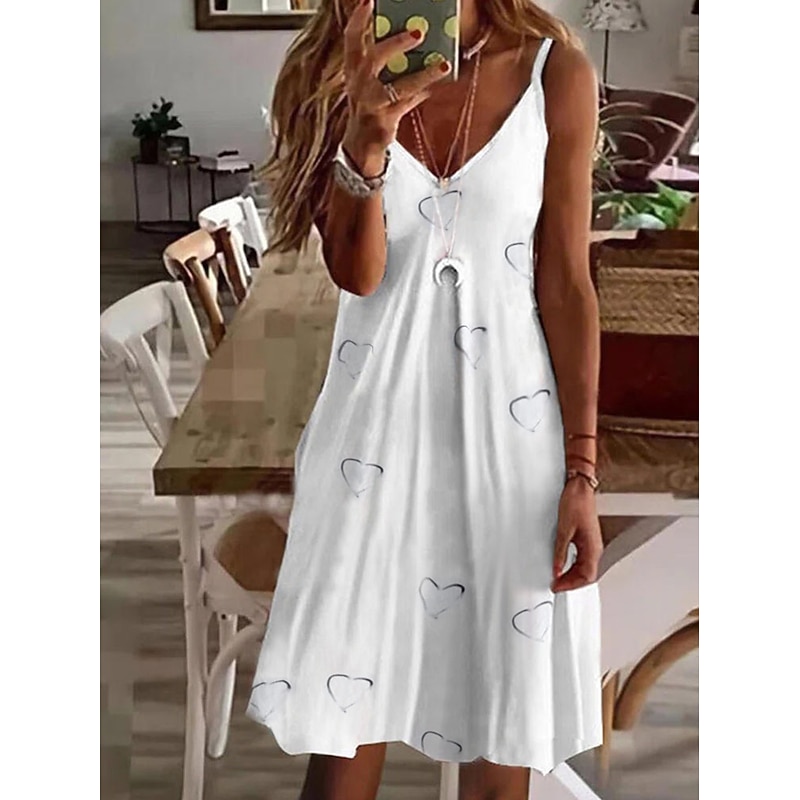 Women's Mini Dress Casual Dress Petite Dress Sundress Summer Dress Basic Sexy Casual Vacation Daily Holiday Regular Fit Heart LOVE Fruit Sleeveless V Neck Spaghetti Strap pineapple Flowers