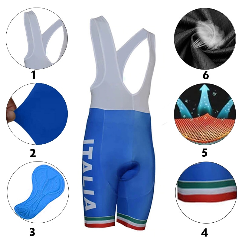 Men's Cycling Jersey with Bib Shorts Short Sleeve Mountain Bike MTB Road Bike Cycling Yellow Red Sky Blue Graphic Italy National Flag Bike Clothing Suit UV Resistant 3D Pad Breathable Quick Dry4