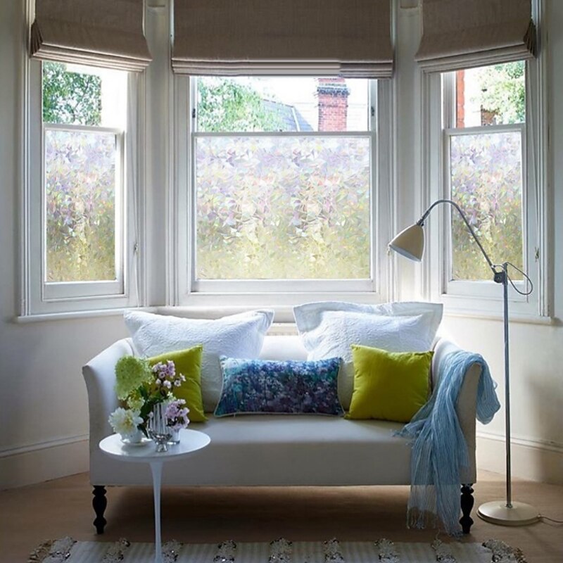 Window Privacy Film, Rainbow Window Film, Removable Stained Glass Sticker, Heat Control Window Cling for Decor, Silver 10