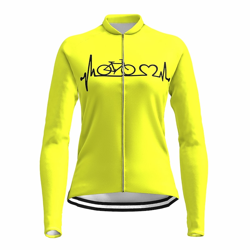 21Grams Racing Cycle Heartbeat Women's Long Sleeve Cycling Jersey Spandex Polyester Green Orange Red Heart Funny Bike Top Mountain Bike MTB Road Breathable Quick Dry Moisture Wicking Sports Clothing4
