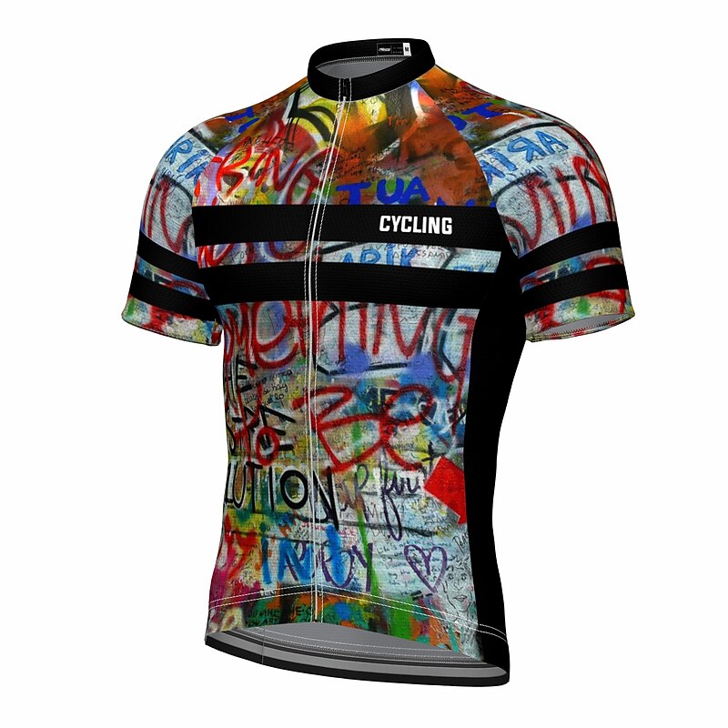 Men's Cycling Jersey Graffiti Funny Short Sleeve Bike Jersey Top with 3 Rear Pockets Mountain Bike MTB Road Bike Cycling Quick Dry Reflective Strips Back Pocket Moisture Wicking Sports Black Yellow4