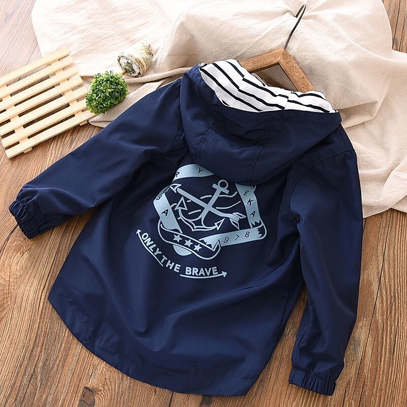 Boys 3D Striped Jacket & Coat Long Sleeve Fall Active Polyester Kids 3-6 Years School Outdoor clothing Casual Daily Regular Fit3