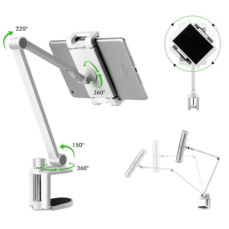 Tablet Stand Holder with 360° Adjustable 27in Long Arm, Webcam Stand Projector Camera Mount, Fit for 4.7"-13" Devices Phone iPad Galaxy Tablets, Switch, Kindle4