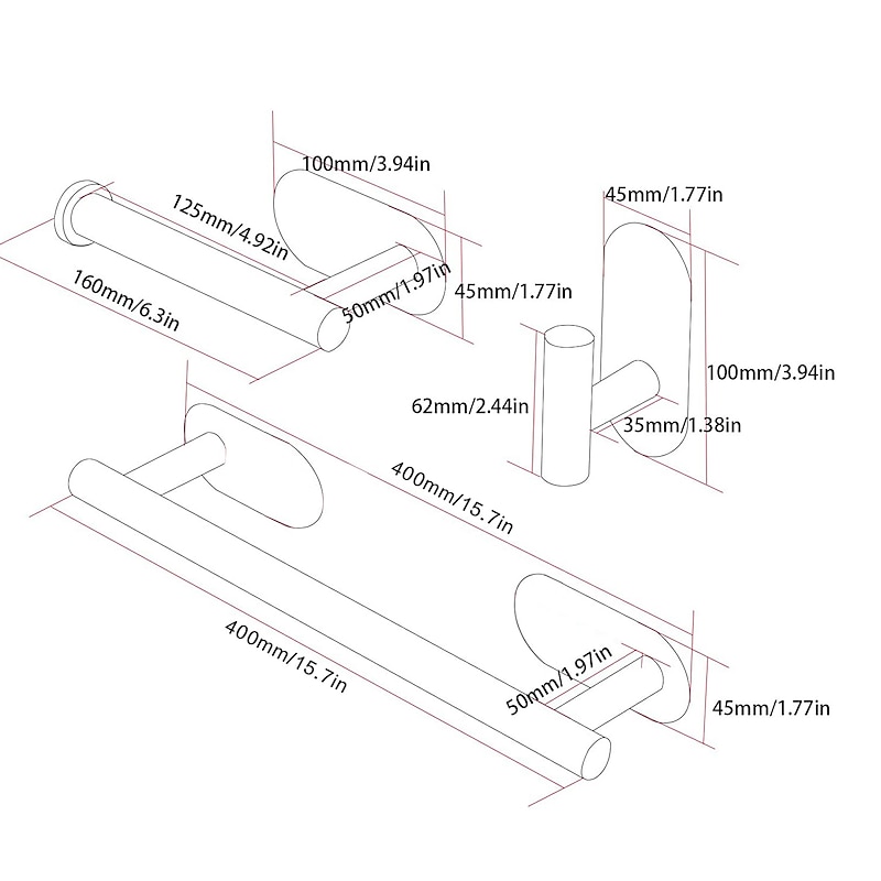 Bathroom Hardware Sets, Self Adhesive Wall Mounted 304 Stainless Steel Towel Bar/Toilet Paper Holde /Robe Hook For Bathroom2