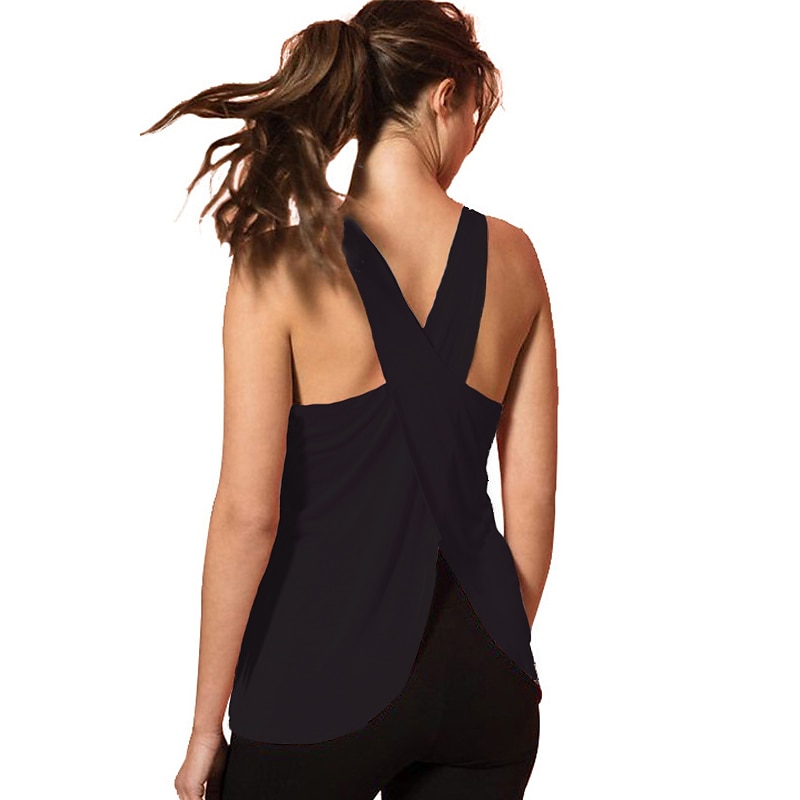 Women's Running Tank Top Open Back Cross Back Sleeveless Top Athleisure Breathable Quick Dry Lightweight Yoga Fitness Gym Workout Sportswear Activewear Solid Colored Coral Purple White2