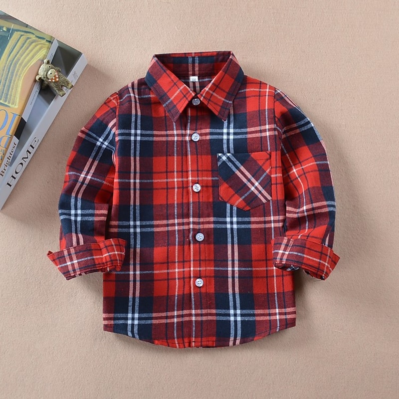 Boys 3D Plaid Shirts Long Sleeve Fall Fashion Casual Kids 3-12 Years School Going out Casual Daily Regular Fit2