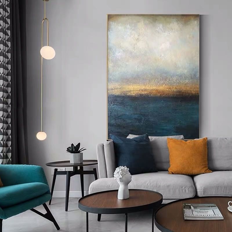 Oil Painting Handmade Hand Painted Wall Art Blue Bellow Retro Painting Ready to Hang Home Decoration Decor 6