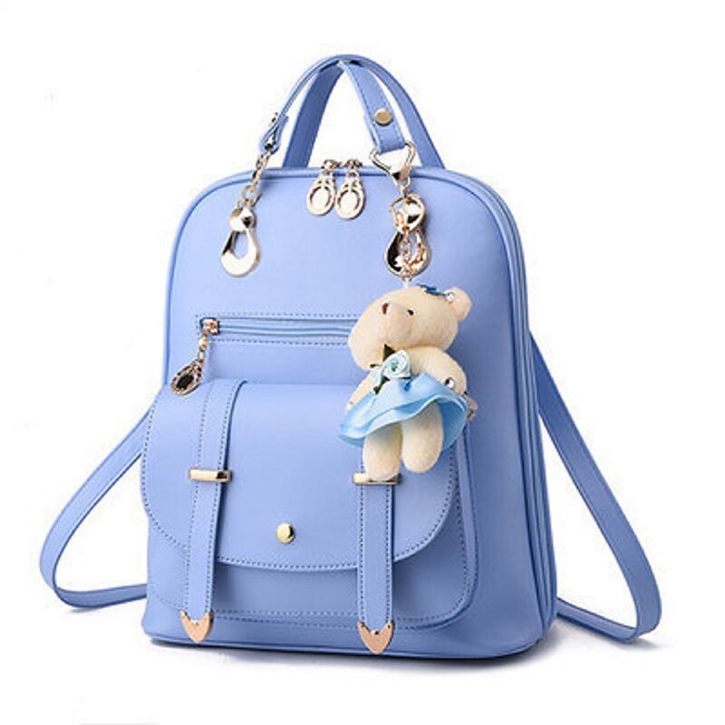 Women's School Bag Bookbag Commuter Backpack Outdoor Daily Traveling Solid Color PU Leather Large Capacity Buttons Zipper Light Blue Light Gray Wine