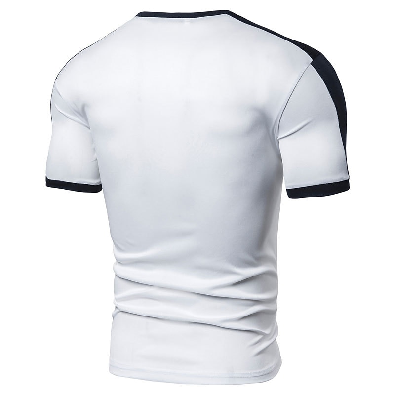 Men's Button T Shirt T Shirt Tee Top Short Sleeves V Neck Summer Color Block Fashion Designer Basic Patchwork Buttons Vacation Street Going out Wine Black White Top Tee for Men3