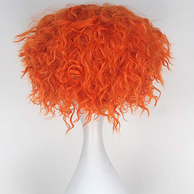 Cosplay Alice's Adventures in Wonderland Mad Hatter Cosplay Wigs All Middle Part 12 inch Heat Resistant Fiber Curly Dry Shiny Orange Teen Adults' Anime Wig Halloween Wigs4