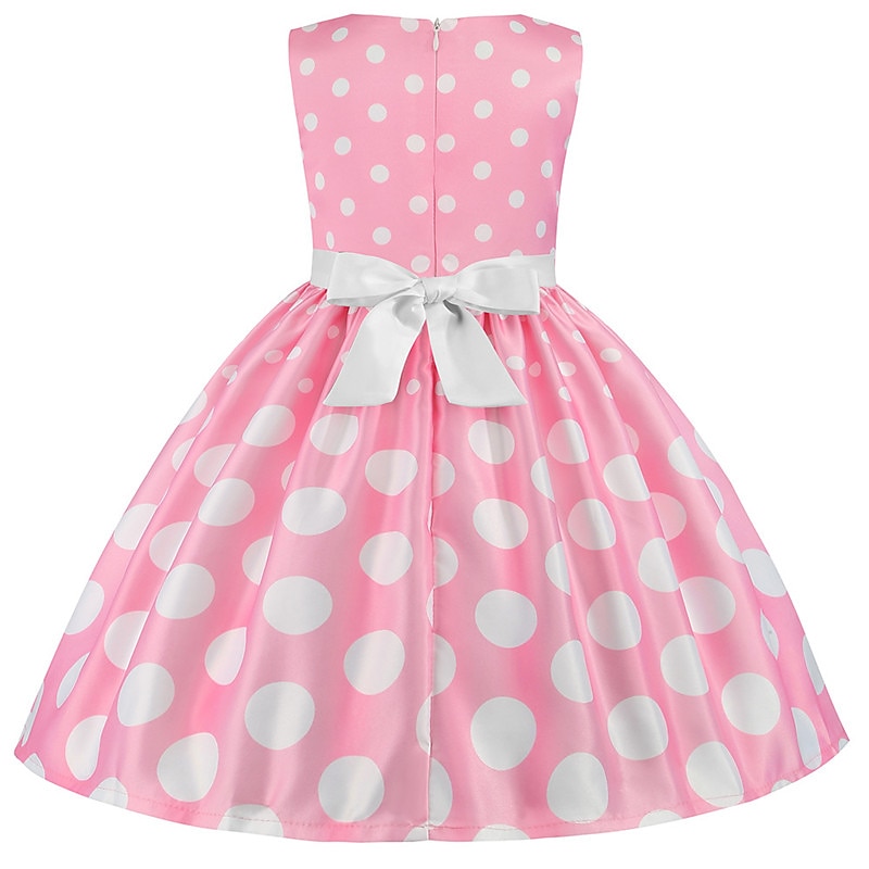 Kids Girls' Dress Sundress Polka Dot Sleeveless Party Festival Print Bow Cute Polyester Knee-length Skater Dress Summer 3-10 Years Pink Red Royal Blue3