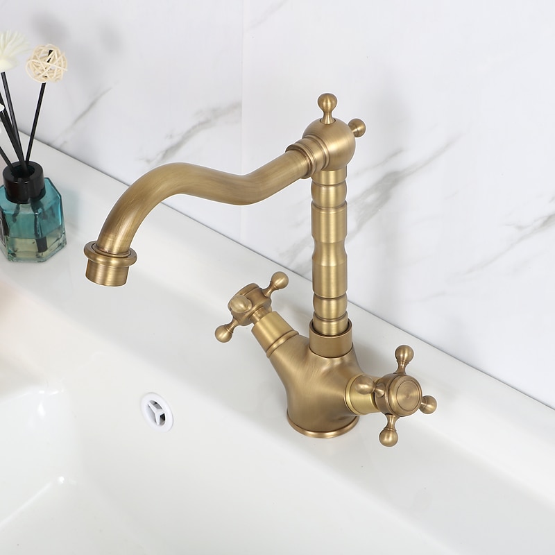 Single Handle Kitchen Faucet Antique Brass One Hole Rotatable Standard Spout/Tall/­High Arc, Brass Antique/COD Kitchen Faucet with Supply Lines / Adjustable to Cold and Hot Water4