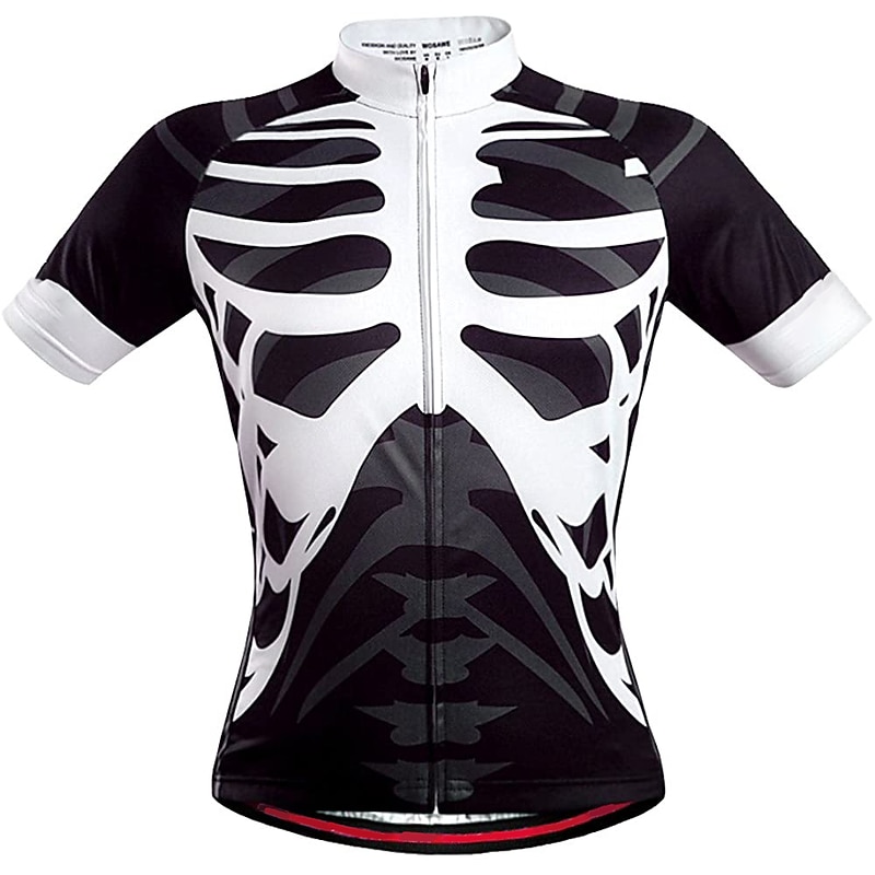Men's Cycling Jersey Patterned Skeleton Funny Short Sleeve Bike Jersey Top with 3 Rear Pockets Mountain Bike MTB Road Bike Cycling Quick Dry Front Zipper Back Pocket Reduces Chafing Sports Blue