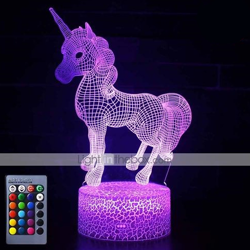 Unicorn 3D Night Light for Kids Illusion Lamp Kids 16 Colors Changing Lamp Smart Touch Remote Control Party Supplies as Birthday Xmas Gift Idea for Girls Boys3