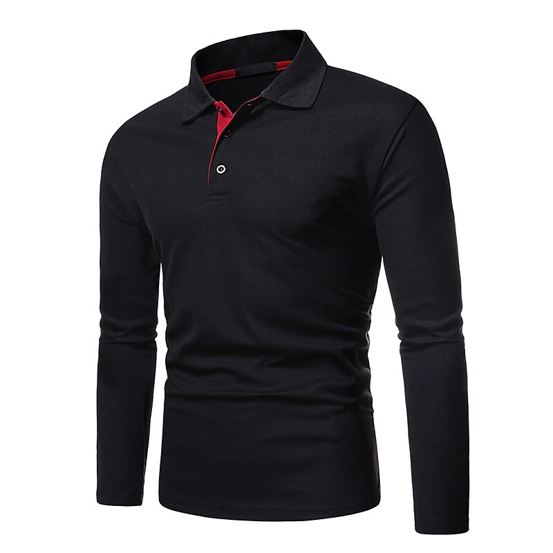 Men's Polo Shirt Golf Shirt Outdoor Street Collar Polo Collar Long Sleeve Simple Sportswear Solid Color Button Front Button-Down Fall Winter Regular Fit Black White Dark Gray Polo Shirt3
