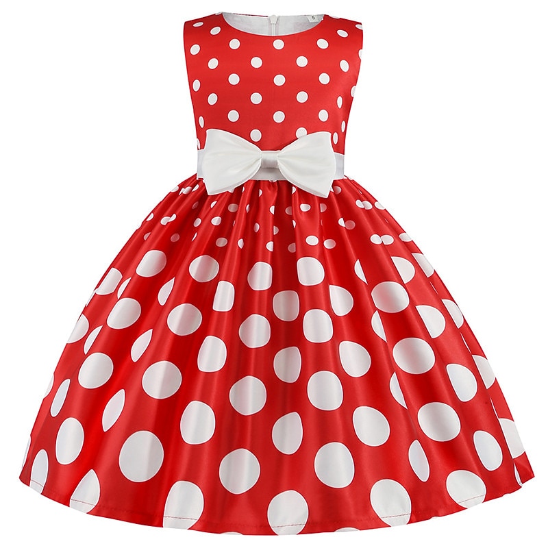 Kids Girls' Dress Sundress Polka Dot Sleeveless Party Festival Print Bow Cute Polyester Knee-length Skater Dress Summer 3-10 Years Pink Red Royal Blue4