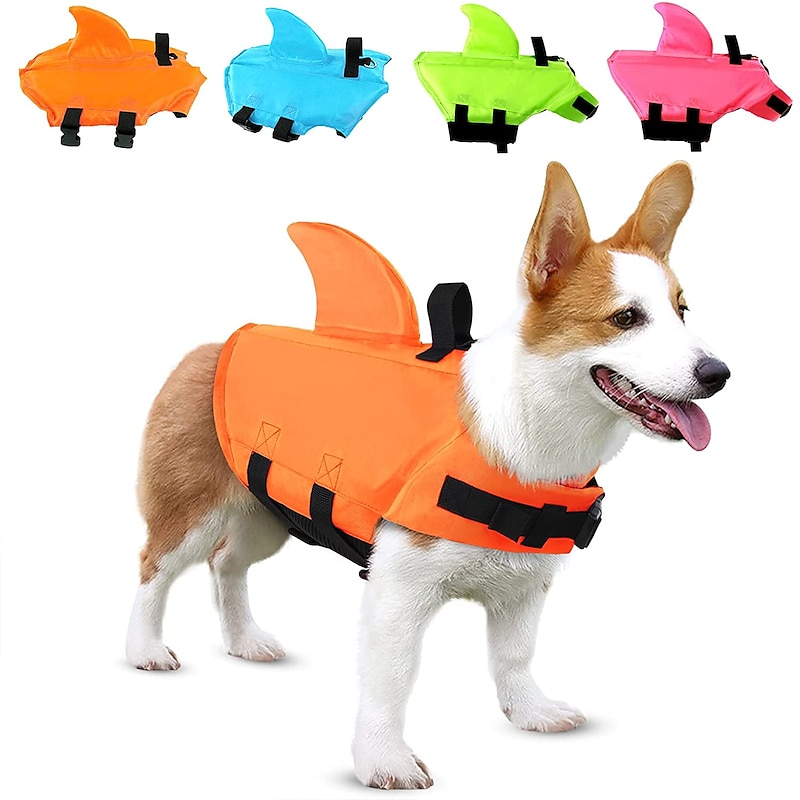 Pet Life Jacket, Dog Swimsuit with Shark Fin, Swimming Float Saver with Superior Buoyancy and Rescue Handle for Small Medium Large Dogs3