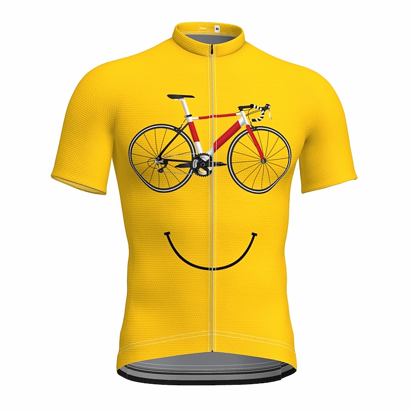 Men's Cycling Jersey Graphic Funny Short Sleeve Bike Jersey Top with 3 Rear Pockets Mountain Bike MTB Road Bike Cycling Quick Dry Reflective Strips Back Pocket Moisture Wicking Sports Yellow Clothing