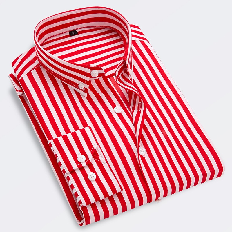 Men's Dress Shirt Striped Shirt Button Down Shirt Collared Shirt Button Up Shirt Striped Wedding Work Black White Red Navy Blue Long Sleeve Collar Clothing Apparel4