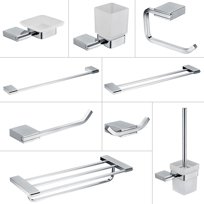 Wall Mounted Stainless Steel Bathroom Towel Bar,Toilet Paper Holder,Silvery Toilet Brush Holder,New Design Contemporary Modern Bathroom Polished Decoration 1pc2