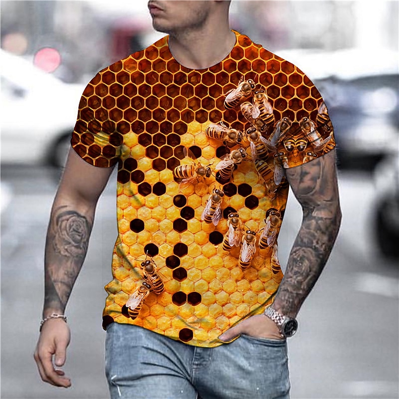 Men's Unisex Bee Graphic Prints Shirt T Shirt Tee Funny T Shirts Short Sleeve T shirt 3D Print Crew Neck Shirt Designer Casual Big and Tall Daily Holiday Yellow Light Brown Orange Summer Clothing