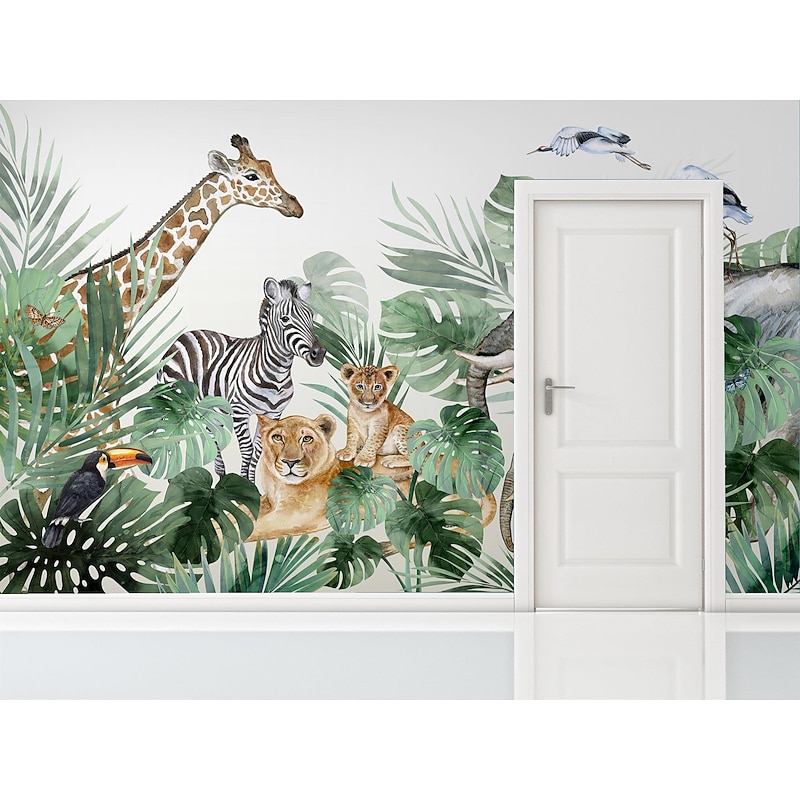Nursery Mural Wallpaper Wall Sticker Covering Print Peel and Stick Self Adhesive Cartoon Giraffe Elephant Animal Canvas Home Decor4