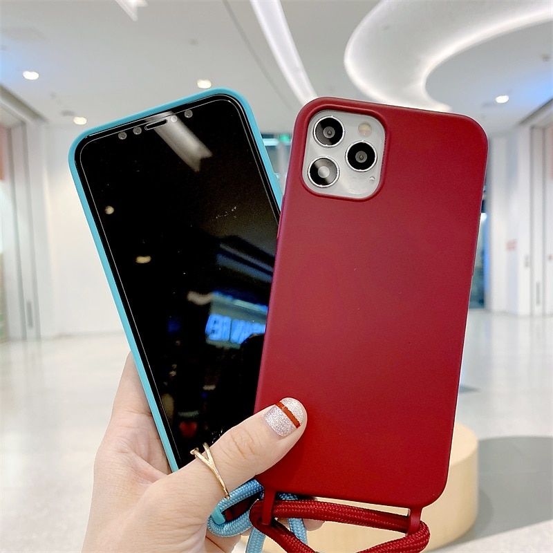 Phone Case For iPhone 16 15 14 Pro Max Plus 16e 13 12 11 Pro Max Mini Back Cover Liquid Silicone Case with Lanyard Shockproof Solid Color Silicone3