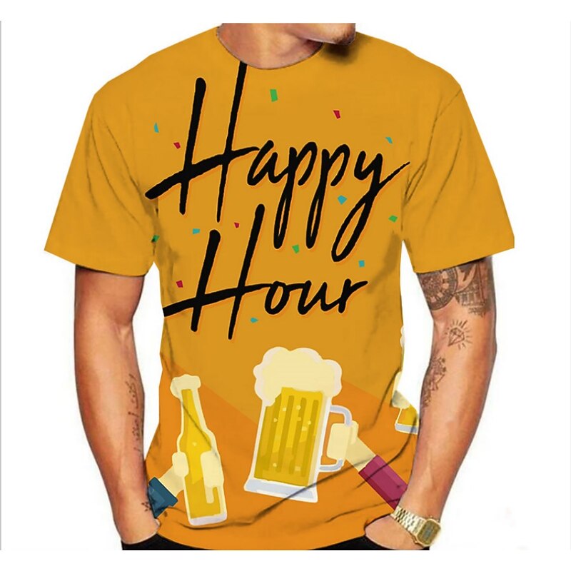 Men's Graphic Beer T Shirt Short Sleeve T shirt Round Neck Shirt Daily Yellow Clothing Apparel Normal XS S M L XL 2XL 3XL