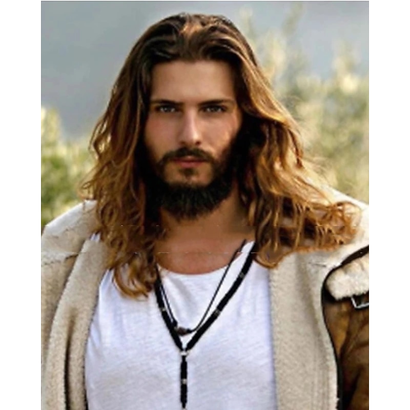 Aquaman Cosplay Cosplay Wigs Men's Middle Part 26 inch Heat Resistant Fiber Curly Black Brown Adults' Anime Wig Halloween Wigs