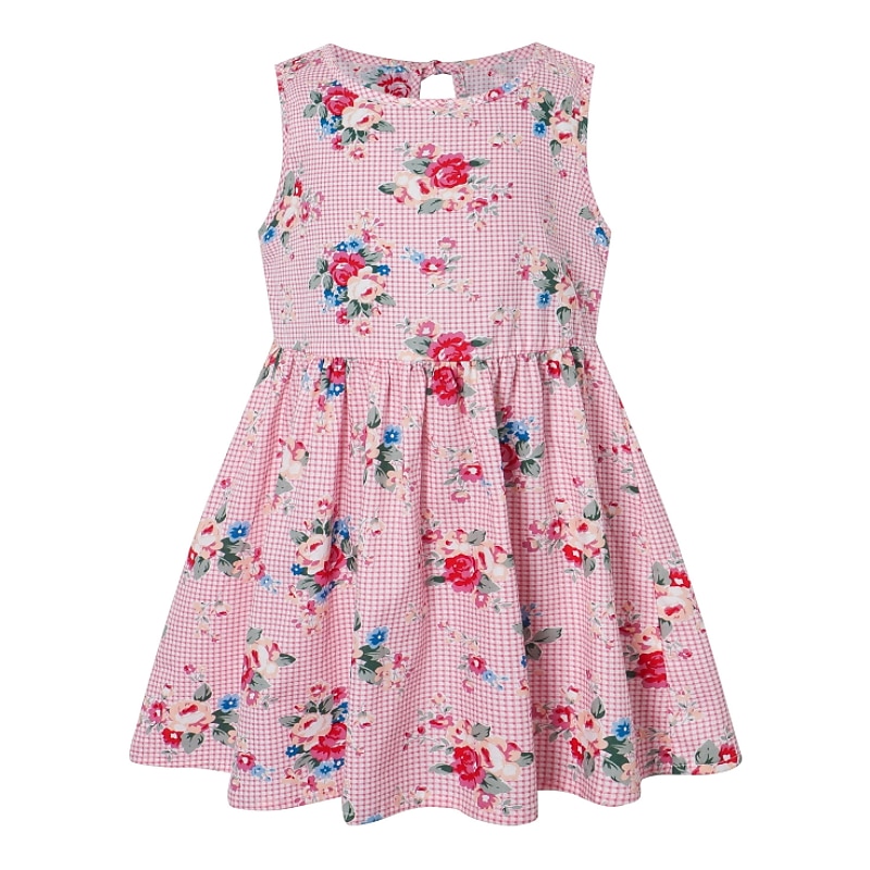 Kids Girls' Dress Floral Animal Sleeveless Print Basic Cotton Knee-length Summer 3-10 Years Yellow Pink Blue
