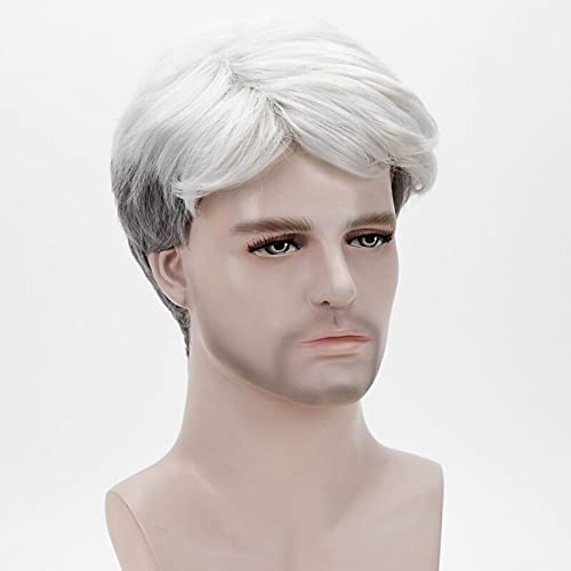 White Wigs for Men Short Grey White Mens Wigs Male'S Toupees Wig Man Guys Layered Natural Side Part Wig Synthetic Hair Replacement Full Wigs Halloween Wigs4