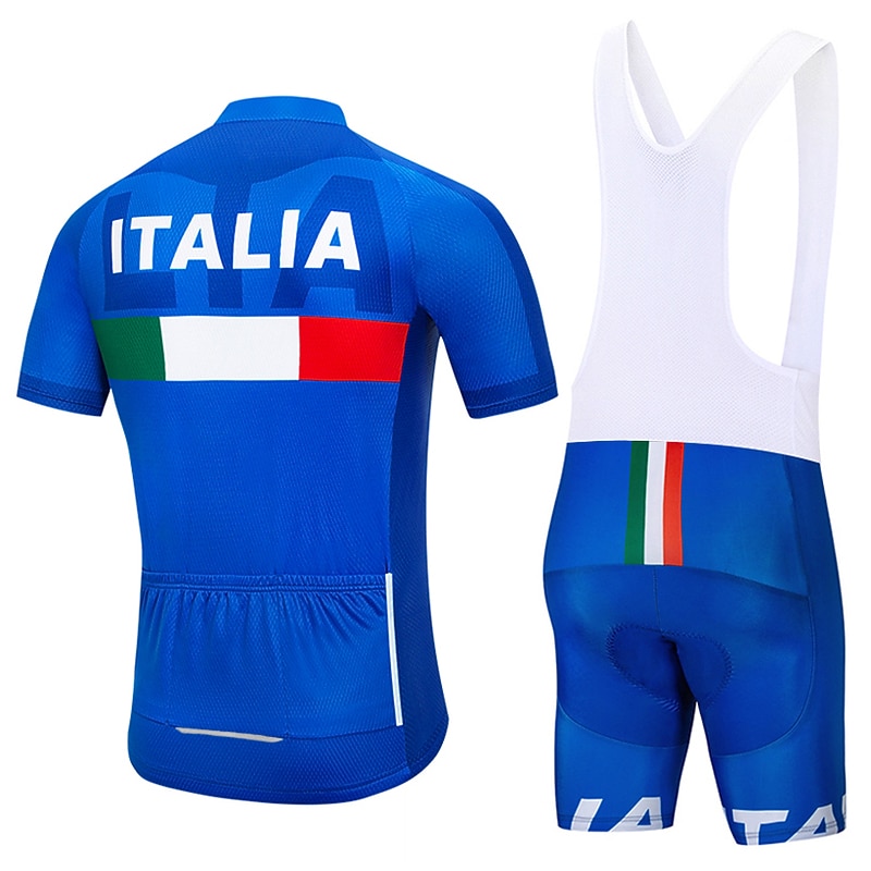 Men's Cycling Jersey with Bib Shorts Short Sleeve Mountain Bike MTB Road Bike Cycling Yellow Red Sky Blue Graphic Italy National Flag Bike Clothing Suit UV Resistant 3D Pad Breathable Quick Dry2