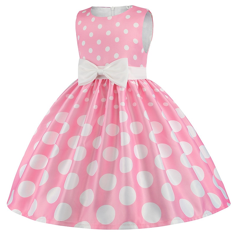 Kids Girls' Dress Sundress Polka Dot Sleeveless Party Festival Print Bow Cute Polyester Knee-length Skater Dress Summer 3-10 Years Pink Red Royal Blue2