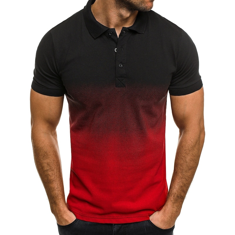 Men's Graphic Polo Shirts Golf Shirt Short Sleeve Polo Shirts Collared Shirts Business Casual Vacation Wear Formal Wear Buttons 3D Print Black / Red Black-White Black / Gray4