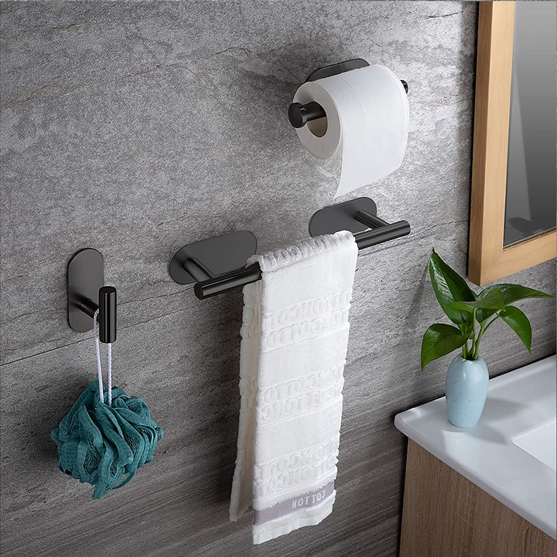 Towel Bar / Toilet Paper Holder / Robe Hook New Design / Self-adhesive / Creative Contemporary / Modern Stainless Steel / Low-carbon Steel / Metal 4pcs / 3pcs / 1pc - Bathroom Wall Mounted2