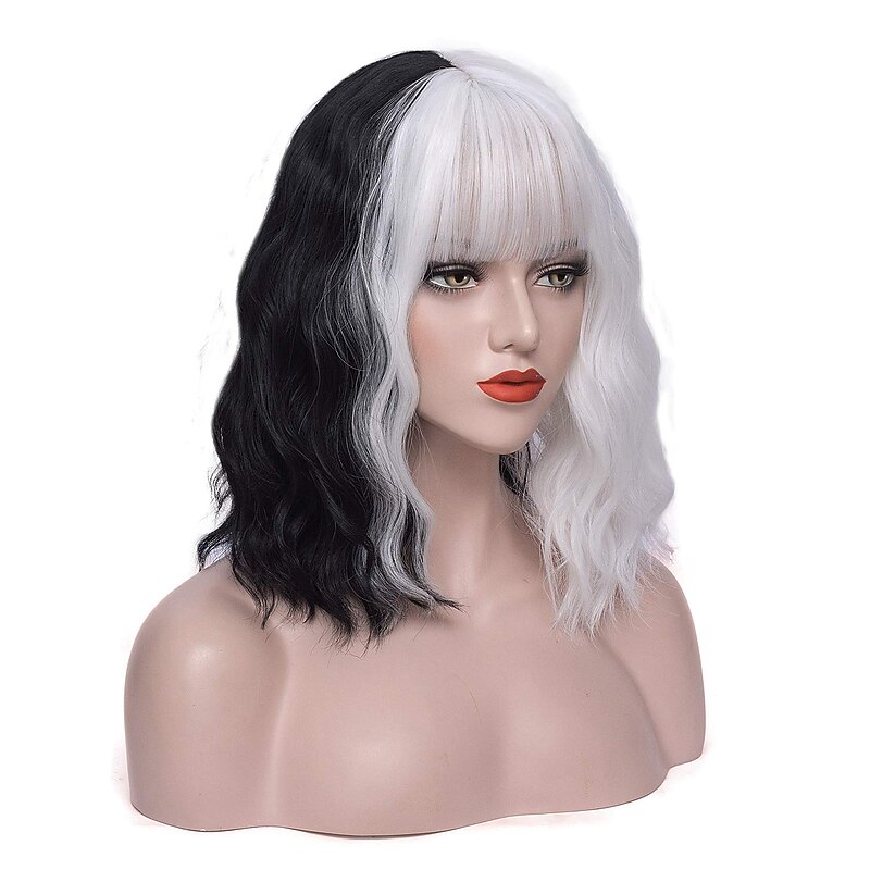 Mersi Cruella Deville Wigs for Women Black and White Wigs for Cruella  Party Halloween Wigs4