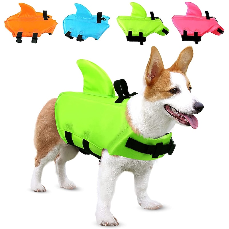 Pet Life Jacket, Dog Swimsuit with Shark Fin, Swimming Float Saver with Superior Buoyancy and Rescue Handle for Small Medium Large Dogs2