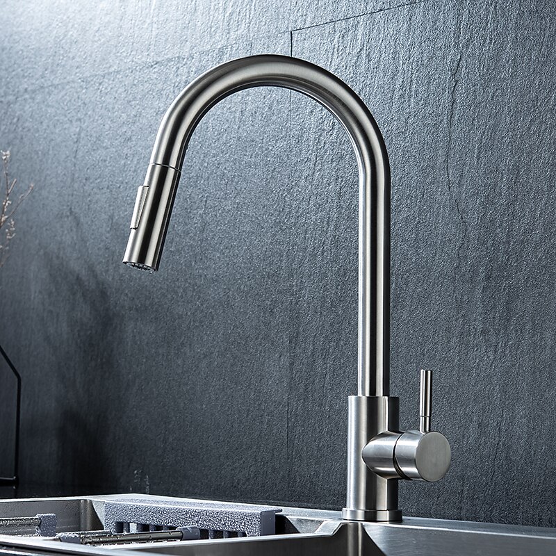 Kitchen Sink Mixer Faucet Stainless Steel with Pull Out Sprayer, 360° Rotatable Multi-function Pull Down Single Handle Kitchen Vessel Tap Brushed Gold Finish4