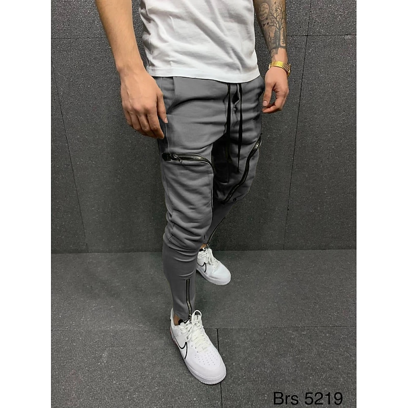 Men's Cargo Pants Cargo Trousers Trousers Elastic Waist Sporty Multi Pocket Plain Sports Full Length Sports Streetwear Athleisure Loose Fit Black White Micro-elastic2