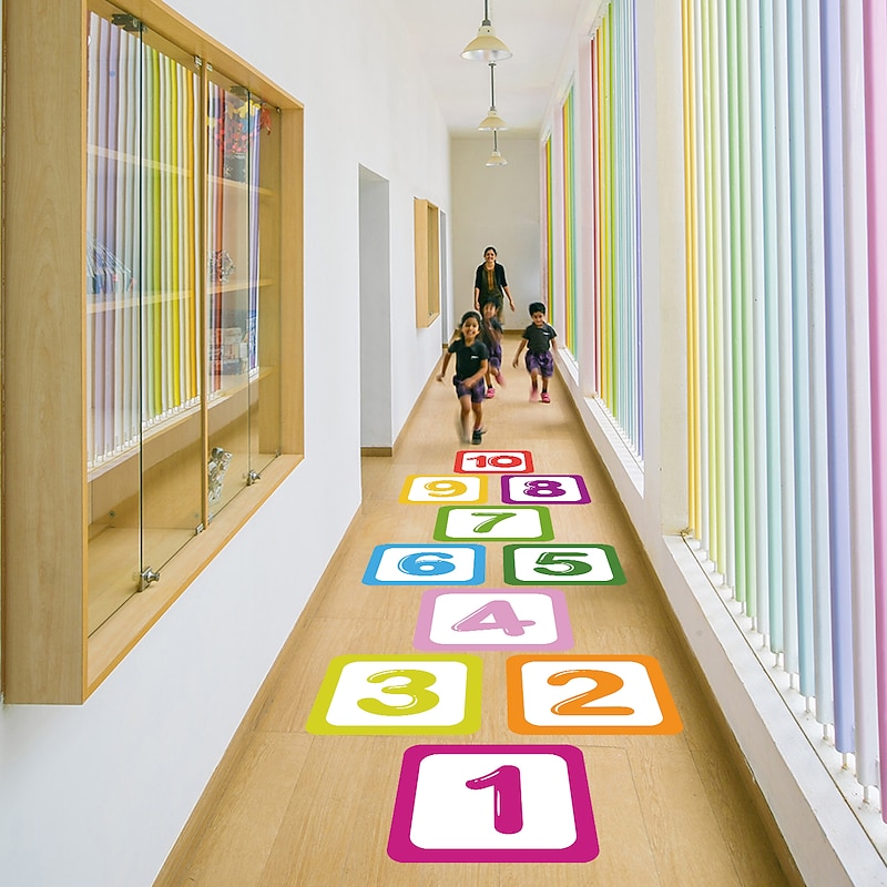 Children's Cartoon Pattern Hopscotch Floor Stickers Kindergarten Early Education Interactive Decoration Classic Digital Jump Grid Floor Wall Stickers for bedroom living room4